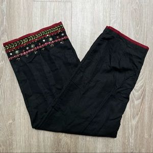 Anthropologie Cotton and Linen Straight-Leg Capris Size 4, Embroidered w/Sequins